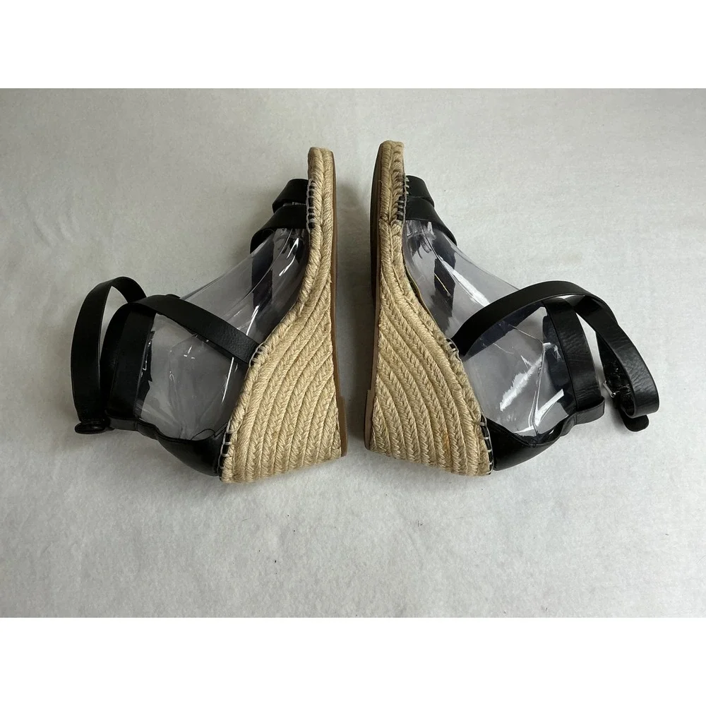 Vince Camuto Black Leather Espadrille Wedge Sandals Ankle Strap 8.5M